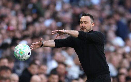 Tottenham Hotspur manager Roberto De Zerbi looking serious on the touchline during a Premier League match