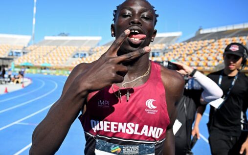 Jamaican sprinting legend Usain Bolt and Australian teenage sensation Gout Gout