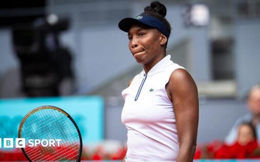 Venus Williams looking dejected on the tennis court during her straight-sets defeat at the Madrid Open