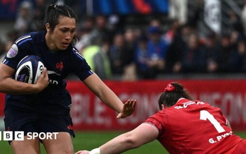 Wales Women's rugby players lining up on the pitch ahead of a Six Nations fixture