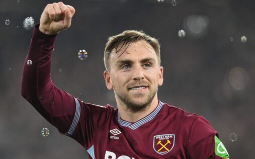 West Ham captain Jarrod Bowen looking serious during a Premier League football match