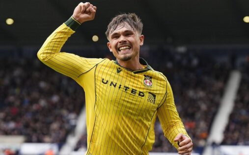 Wrexham players celebrating their second-half equaliser against West Bromwich Albion at The Hawthorns