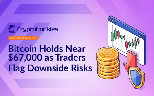 Stack of gold coins beside a trading screen with candlestick chart, bid-ask bars, and a downward arrow with a shield symbol.