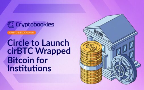 Stack of gold coins secured by a metal band beside a large bank building and a heavy secure vault door.