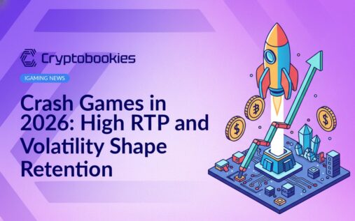 Colorful slot machine reels with spinning symbols and vibrant lights against a dark casino background.