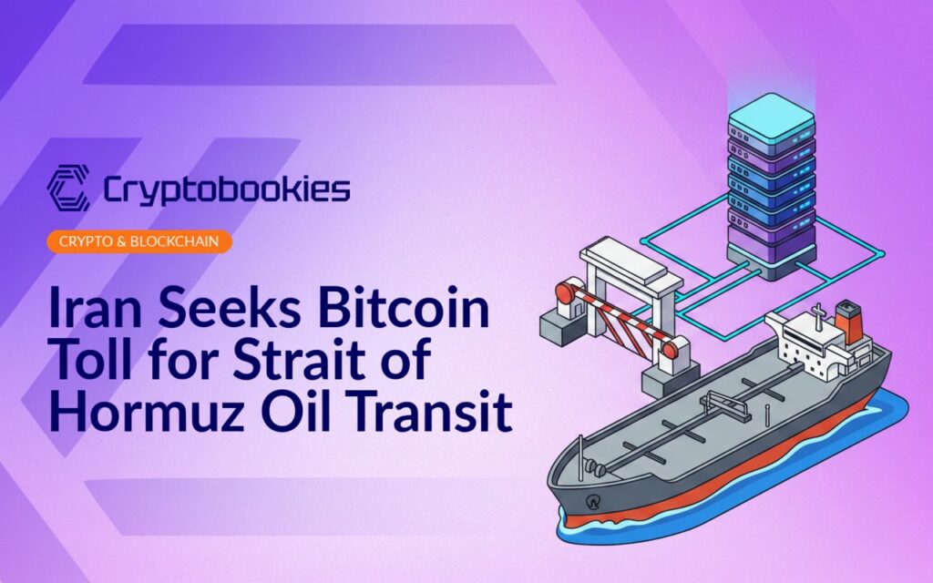 Oil tanker passing a canal checkpoint with barrier arm beside a stacked server tower connected by network lines.