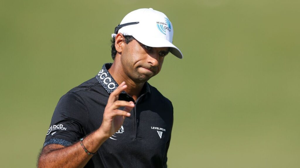 Aaron Rai celebrating with the Wanamaker Trophy after winning the 2026 PGA Championship