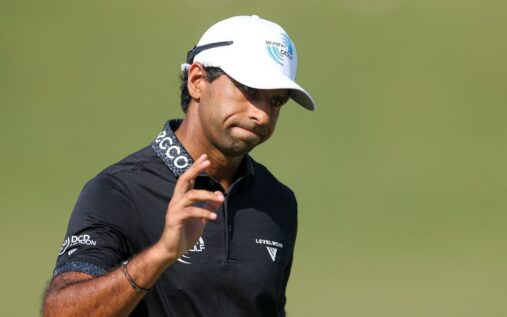 Aaron Rai celebrating with the Wanamaker Trophy after winning the 2026 PGA Championship