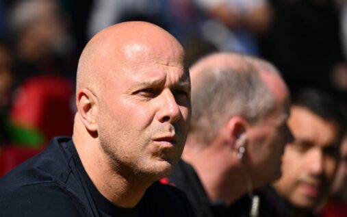 Liverpool manager Arne Slot looking serious on the touchline during a Premier League match
