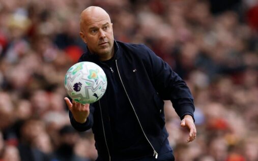 Liverpool manager Arne Slot looking serious on the touchline