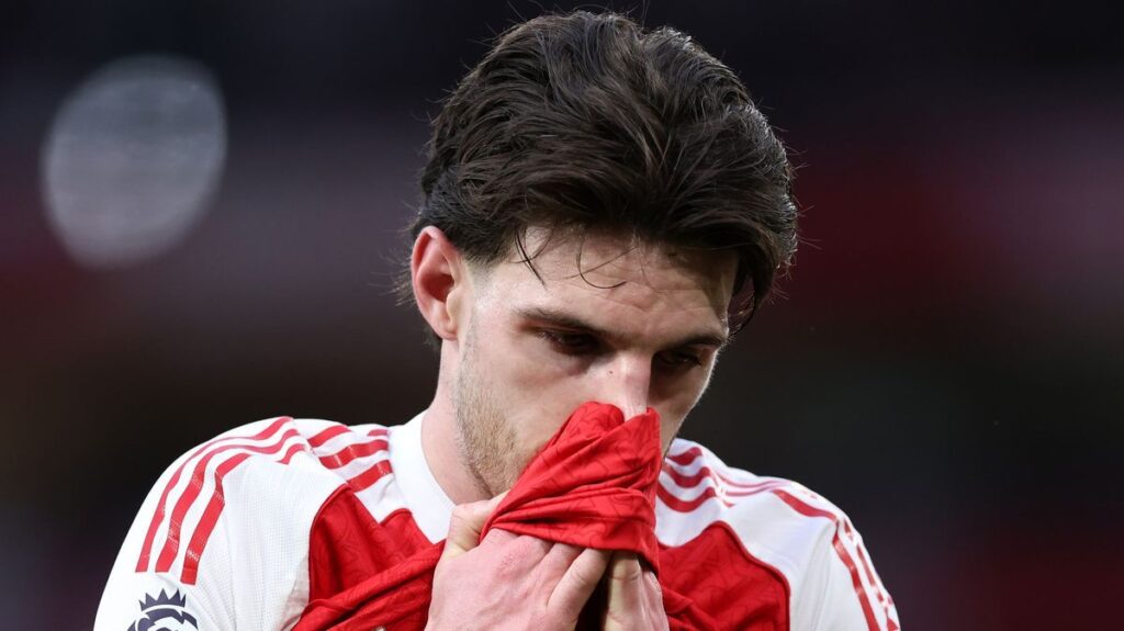 Declan Rice playing for Arsenal in the Premier League
