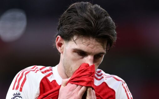 Declan Rice playing for Arsenal in the Premier League
