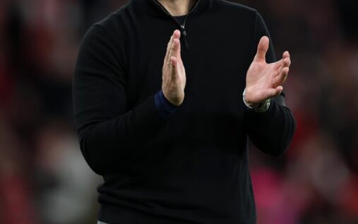 Mikel Arteta looking tense on the touchline during Arsenal's Premier League match against Burnley
