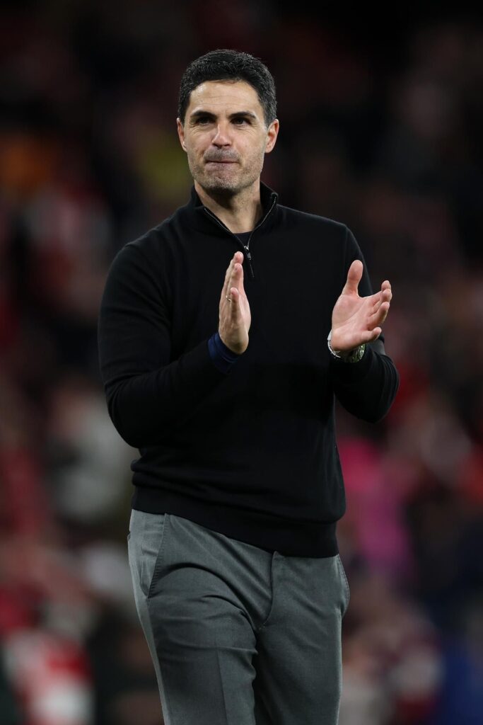 Mikel Arteta looking tense on the touchline during Arsenal's Premier League match against Burnley