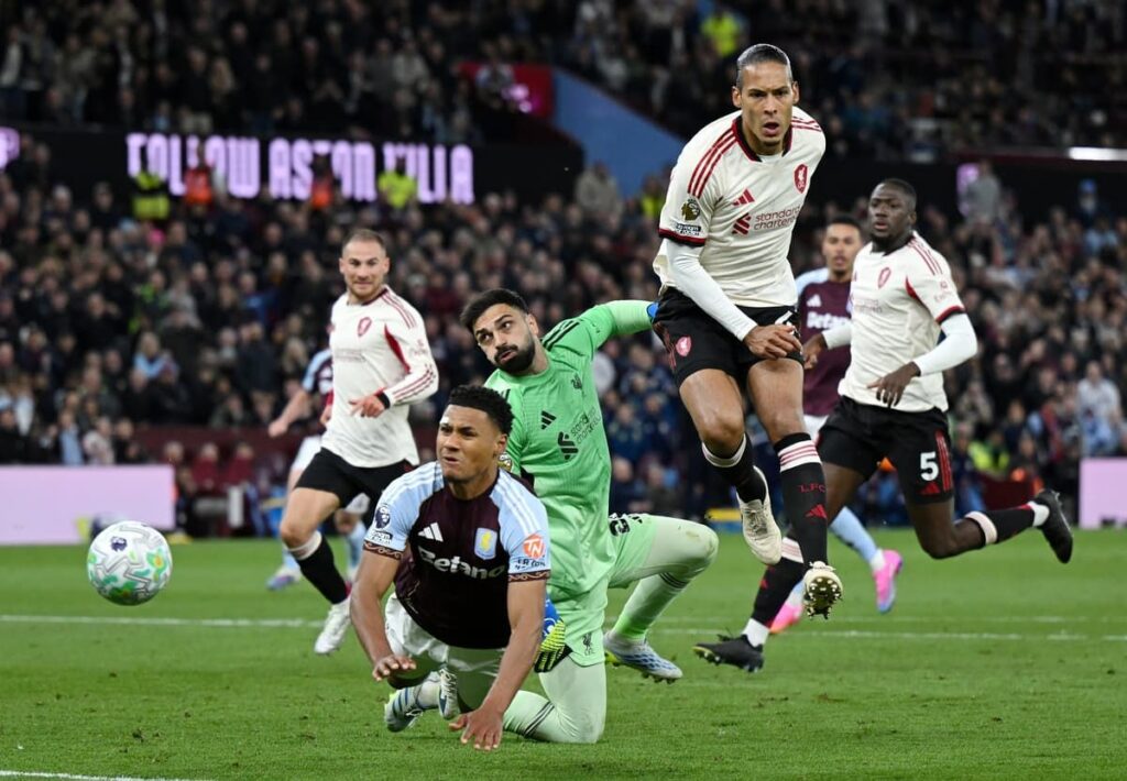 Ollie Watkins celebrating a goal for Aston Villa against Liverpool