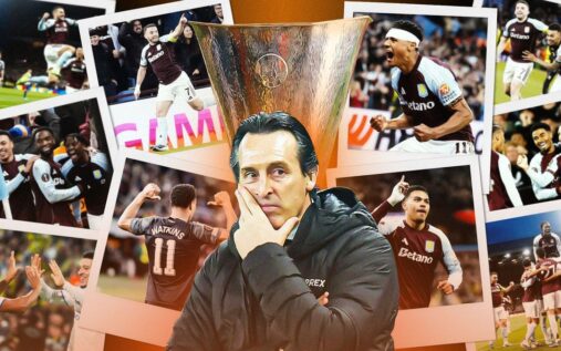 Aston Villa manager Unai Emery directing his players from the touchline during a European match