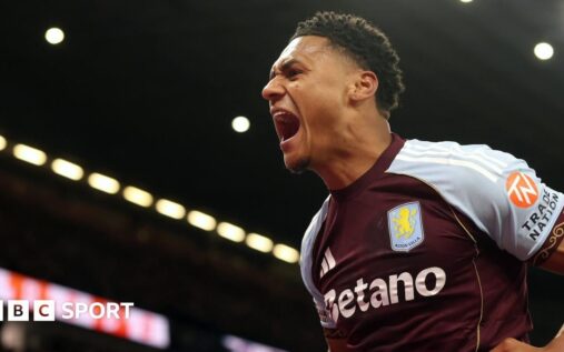 Aston Villa forward Ollie Watkins celebrating a Premier League goal