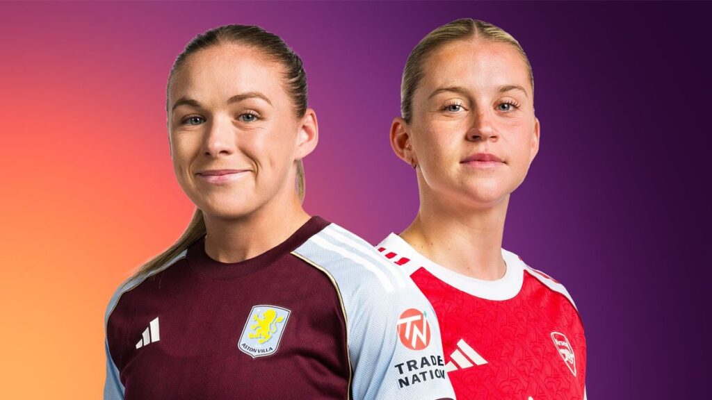 Aston Villa and Arsenal players competing during their Women's Super League match at Villa Park