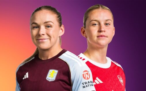 Aston Villa and Arsenal players competing during their Women's Super League match at Villa Park