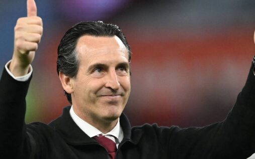 Aston Villa manager Unai Emery standing on the touchline during a Premier League match
