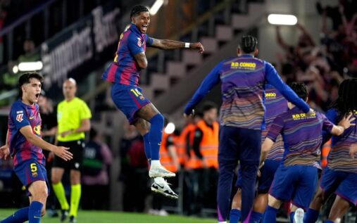 Marcus Rashford celebrating a goal for Barcelona in a La Liga match