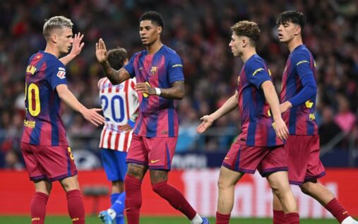 Marcus Rashford in action for Barcelona during a La Liga match