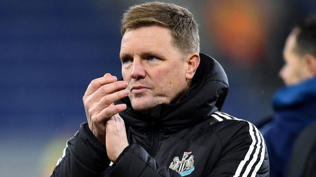 Newcastle United winger Anthony Gordon dribbling with the ball during a Premier League match