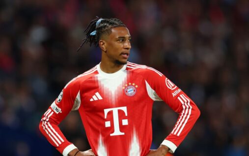 Michael Olise celebrating a goal for Bayern Munich in the Champions League