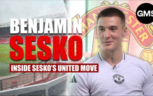 Benjamin Sesko wearing a Manchester United training kit during an interview at Carrington