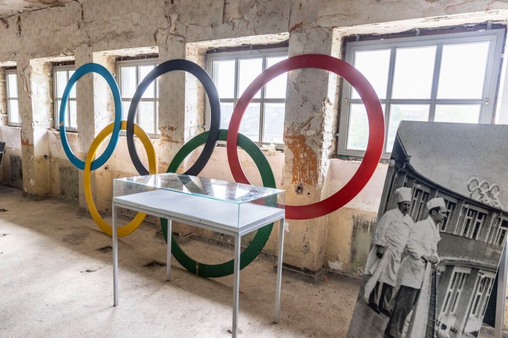 Berlin Mayor Kai Wegner speaking in front of the city's Olympic Stadium regarding the 2036 Olympic Games hosting bid