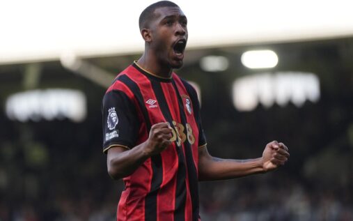 Bournemouth players celebrating their 1-0 victory against Fulham at Craven Cottage