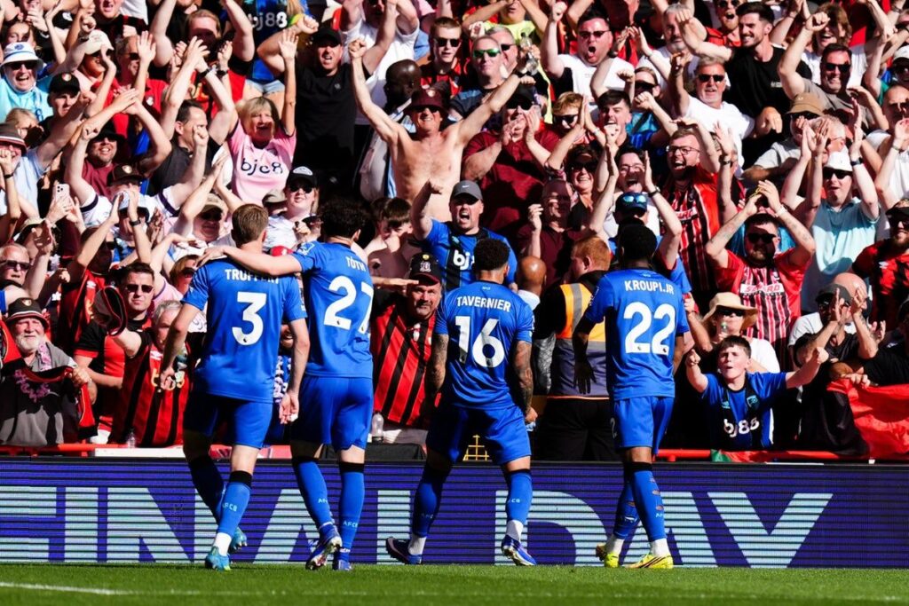 Morgan Gibbs-White celebrating a goal for Nottingham Forest by pointing to his chest