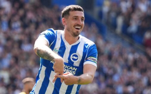 Brighton players celebrate scoring a goal against Wolverhampton Wanderers at the Amex Stadium