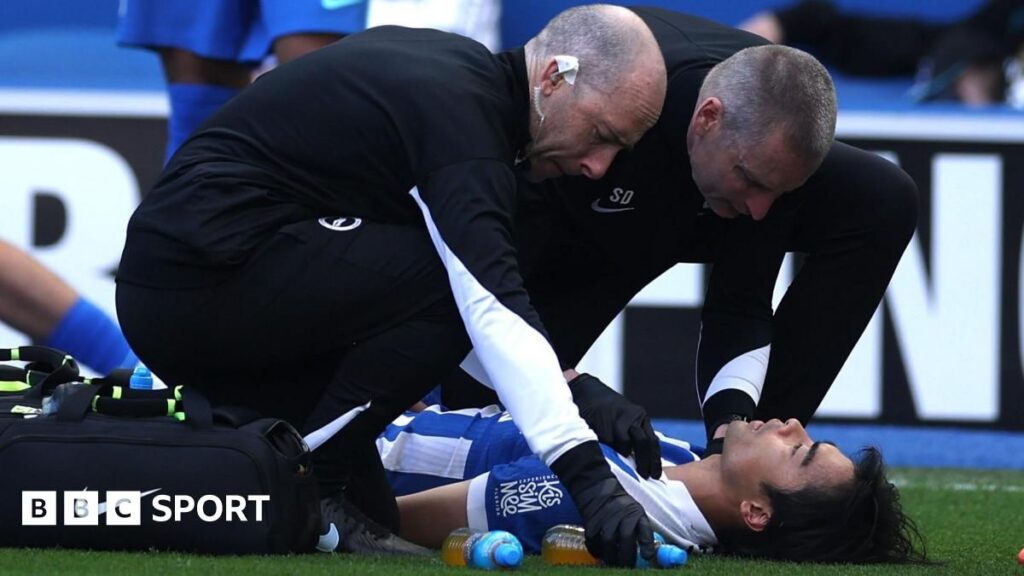 Brighton and Japan winger Kaoru Mitoma looking dejected on the pitch