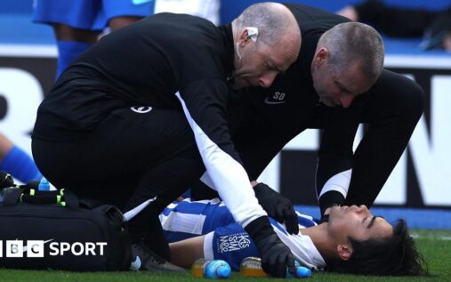 Brighton and Japan winger Kaoru Mitoma looking dejected on the pitch