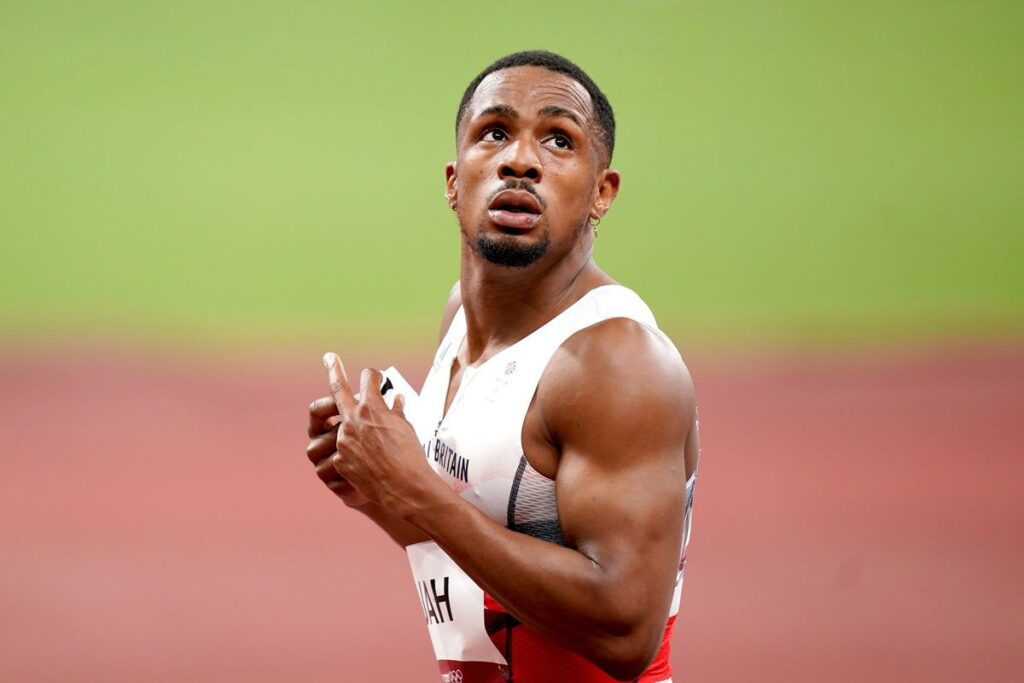 British sprinter CJ Ujah competing on the athletics track in his Great Britain kit