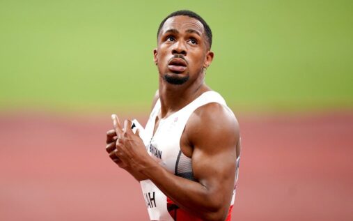 British sprinter CJ Ujah competing on the athletics track in his Great Britain kit