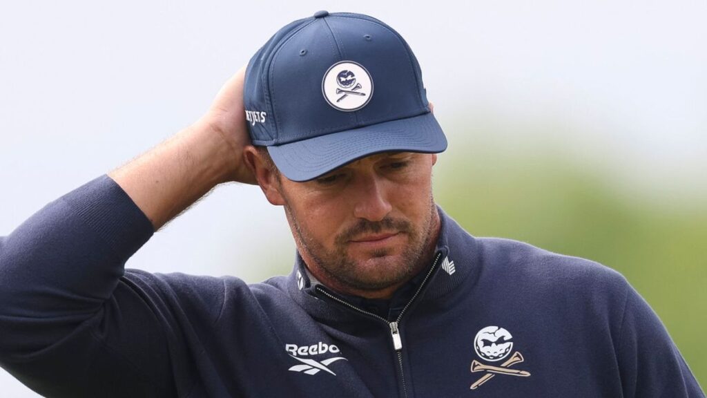 Bryson DeChambeau looking disappointed on the golf course at the PGA Championship