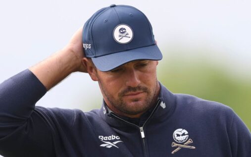 Bryson DeChambeau looking disappointed on the golf course at the PGA Championship
