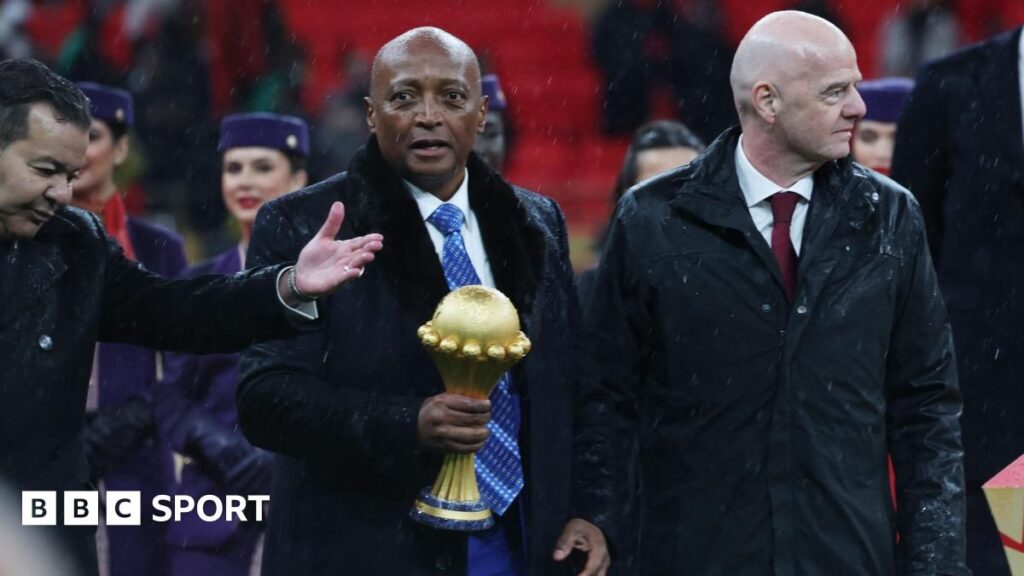 Caf president Patrice Motsepe speaking at a press conference