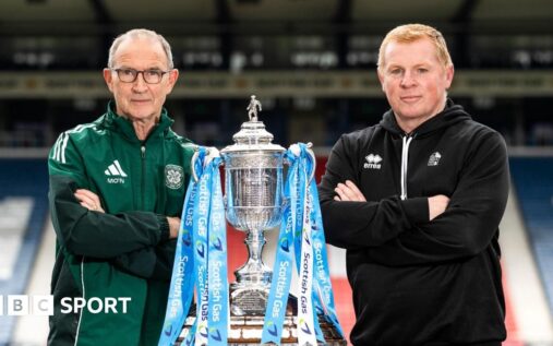Martin O'Neill and Neil Lennon standing on the touchline during a Scottish football match