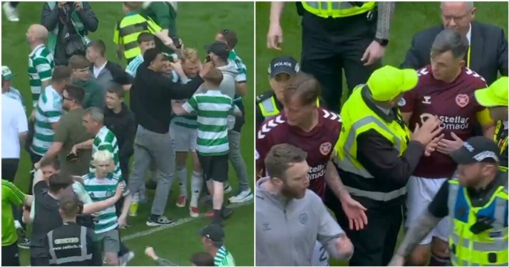 Hearts captain Lawrence Shankland looking frustrated on the pitch during the Scottish Premiership match against Celtic
