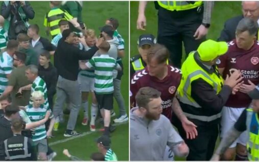 Hearts captain Lawrence Shankland looking frustrated on the pitch during the Scottish Premiership match against Celtic