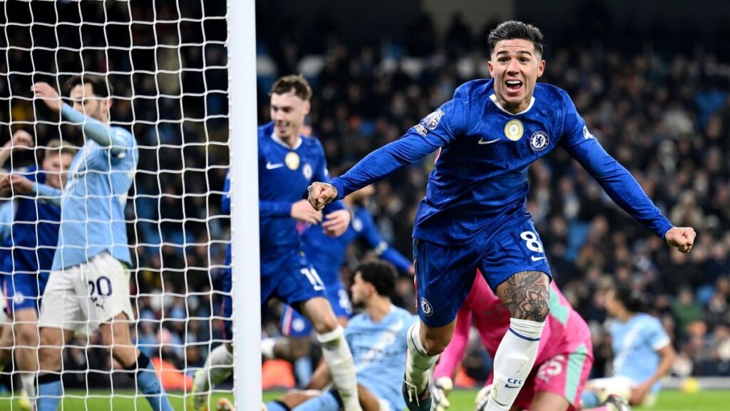 Enzo Fernandez celebrating a goal for Chelsea in the FA Cup