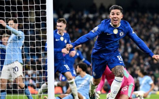 Enzo Fernandez celebrating a goal for Chelsea in the FA Cup