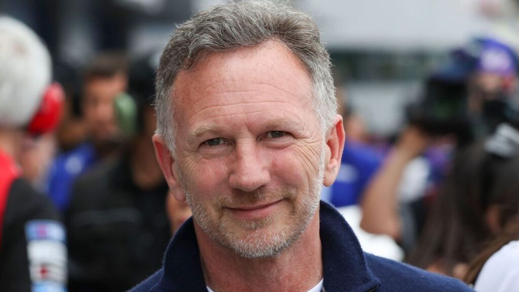 Christian Horner looking on from the Formula 1 pit lane