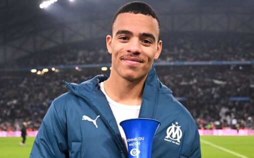 Mason Greenwood looking dejected on the pitch while playing for Marseille in Ligue 1