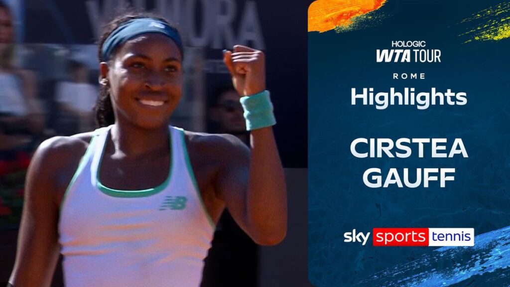 Coco Gauff hits a powerful forehand during her Italian Open victory over Sorana Cirstea