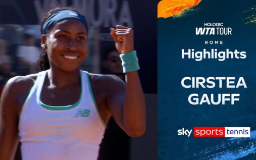 Coco Gauff hits a powerful forehand during her Italian Open victory over Sorana Cirstea