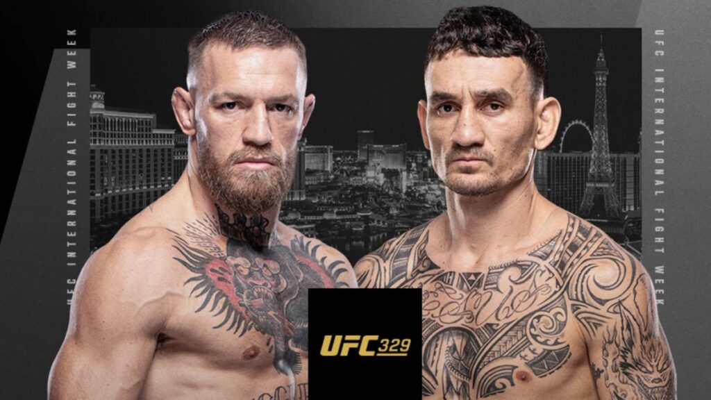 Conor McGregor and Max Holloway facing off inside the UFC Octagon